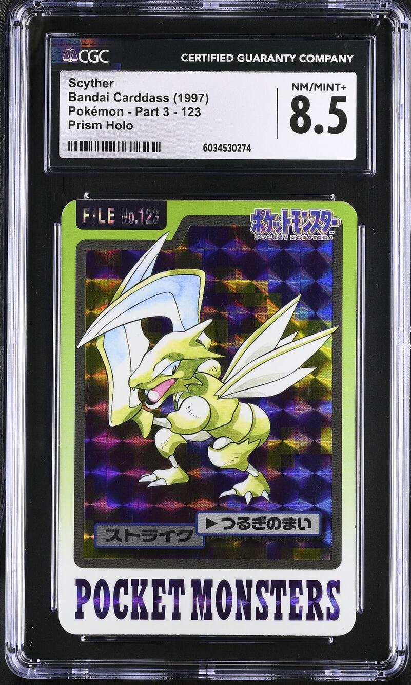 CGC 8.5 NM-MT Scyther Bandai Carddass Pokémon 1997 Part 3 - 123 Prism Holo